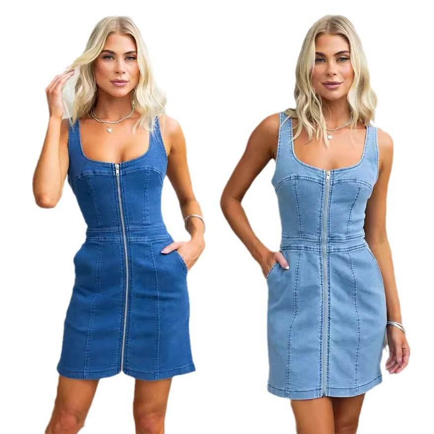 Spring And Summer Casual Slim Fit Denim Sleeveless Dress - www.Shopthatapp.com