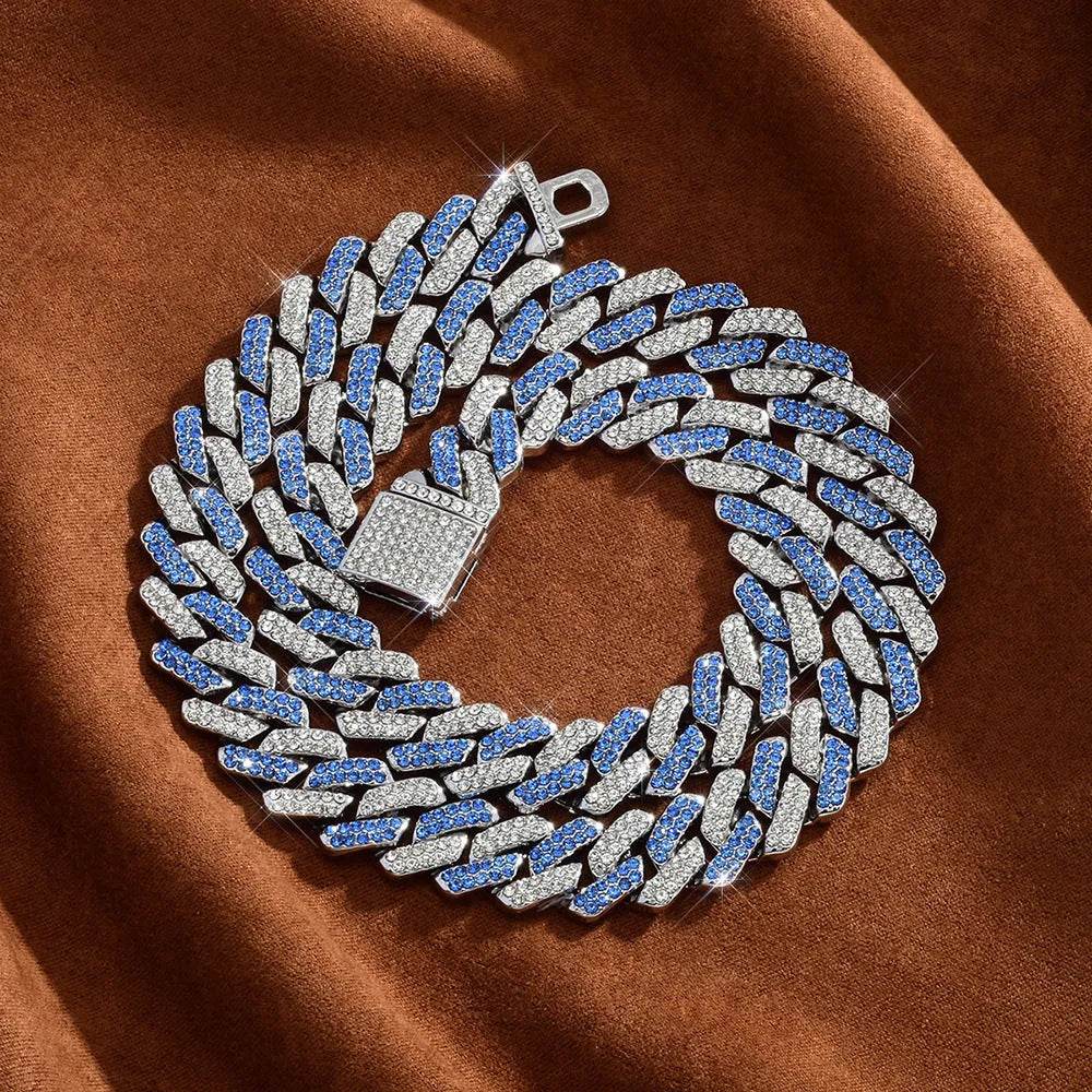 Box Buckle 14mm Bar Cuban Link Chain Bracelet and Necklace 2pcs - www.Shopthatapp.com