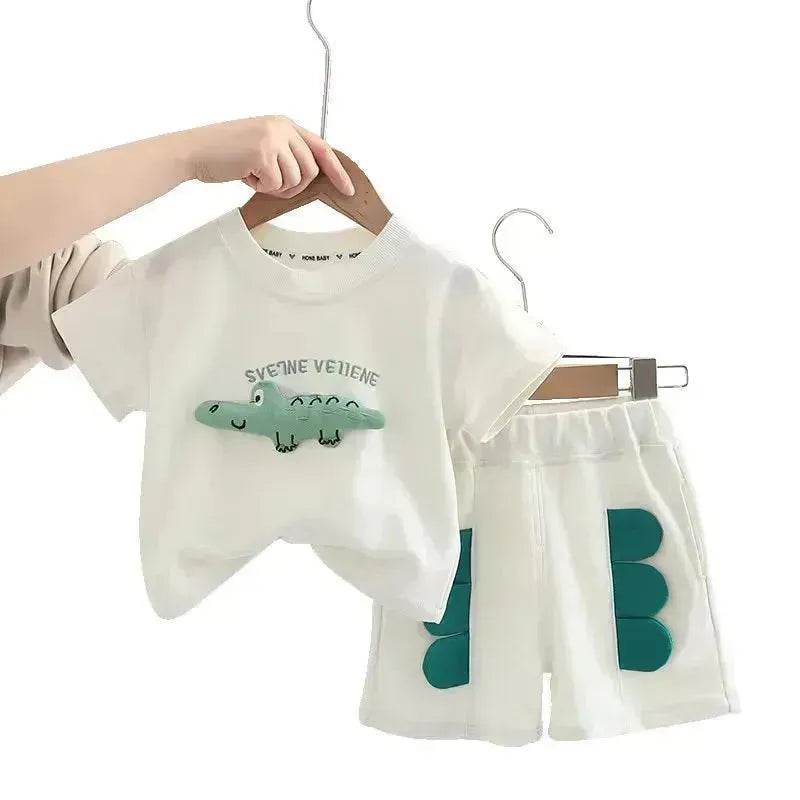 Baby Boy Three-dimensional Printing Fashionable Two piece Short sleeve polo shirt and Short - www.Shopthatapp.com