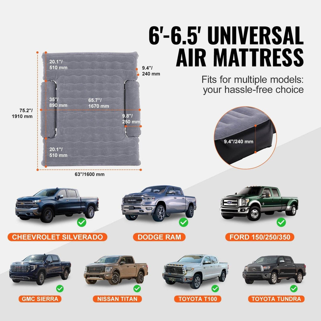Truck Bed Air Mattress, For 6-6.5 Ft Full Size Truck Beds, Inflatable Air Mattress Camping Bed With 12V Air 2 Pillows, Carry Bag, For Chevrolet Silverado, Dodge Ram, Ford - www.Shopthatapp.com