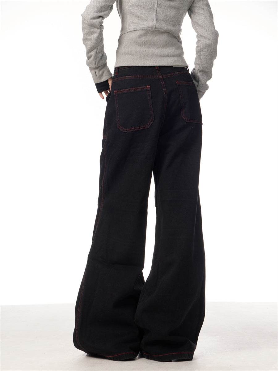 Contrasting Color Of Black And Red Workwear With Pocket Trousers - www.Shopthatapp.com