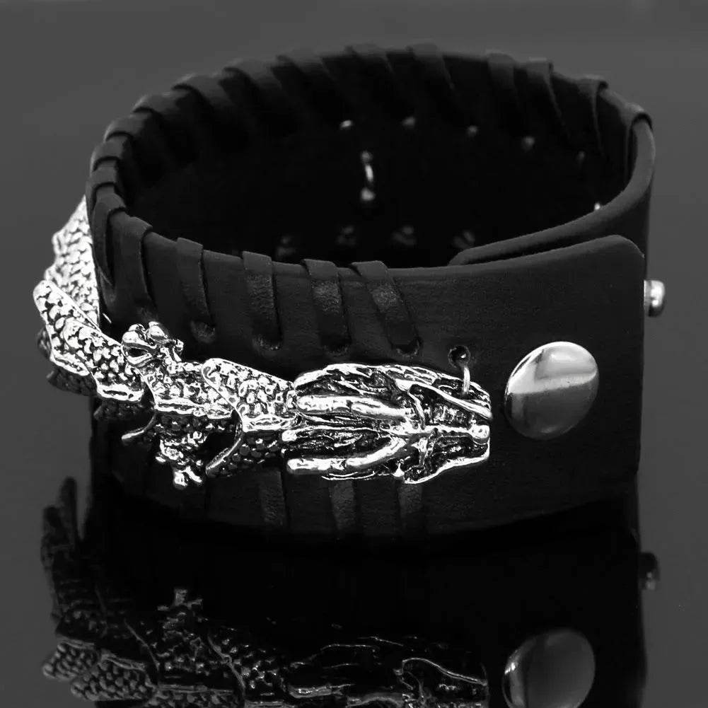 Viking Pirate Kelte Dragon Leather Gothic Bracelet for men - www.Shopthatapp.com