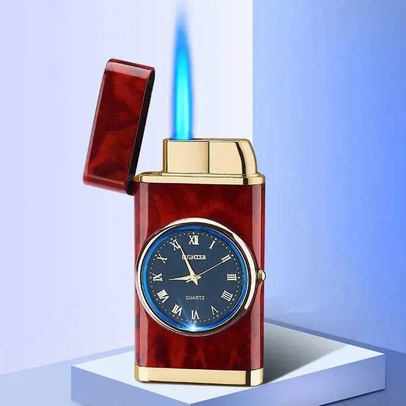 New Lighter With Electric Watch Rocker Arm Automatic Ignition Straight Blue Flame Lighter Creative Real Dial Inflatable Windproof Cigar Lighter Men's Watch Gift - www.Shopthatapp.com