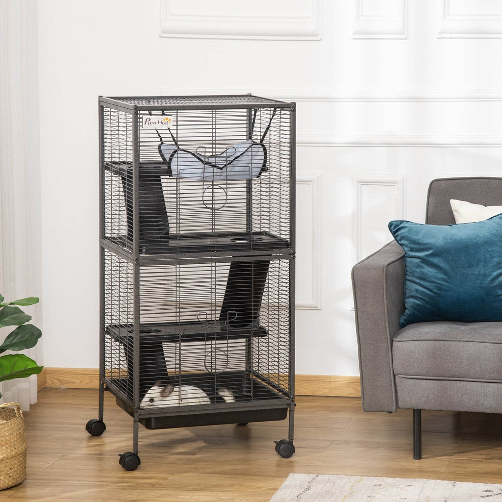 Large Metal 4 Tiers Small Animal Cage With Hammock, Removable Tray, Extra Space For Ferrets Chinchillas, Gray - www.Shopthatapp.com