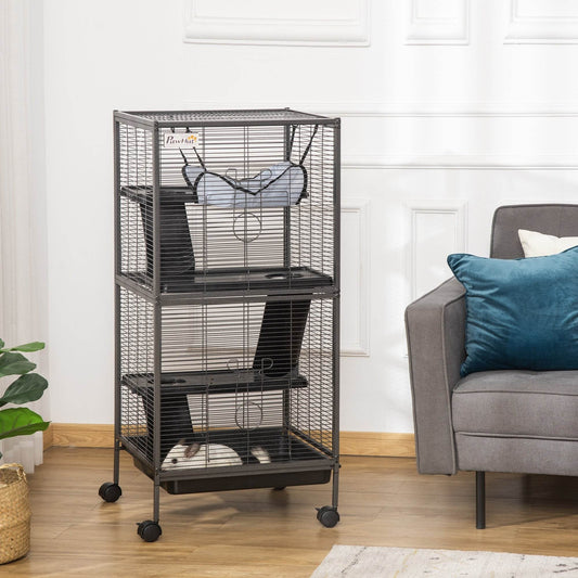 Large Metal 4 Tiers Small Animal Cage With Hammock, Removable Tray, Extra Space For Ferrets Chinchillas, Gray - www.Shopthatapp.com