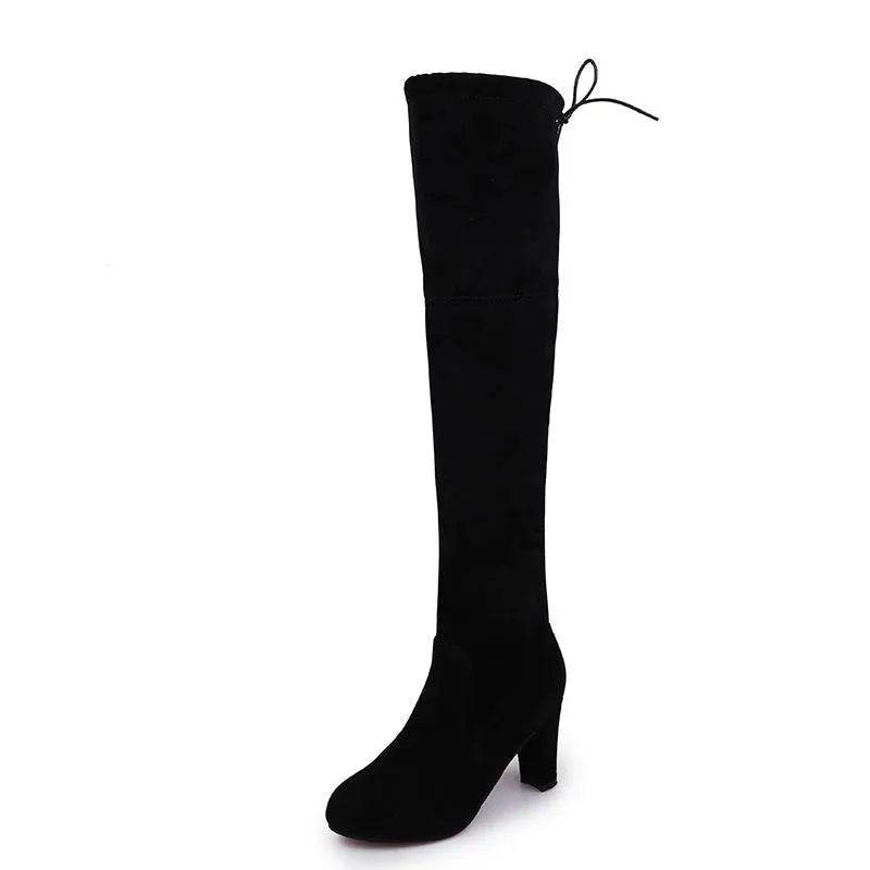 Black Knee High Boots For Women Shoes High Heel Long Boots - www.Shopthatapp.com