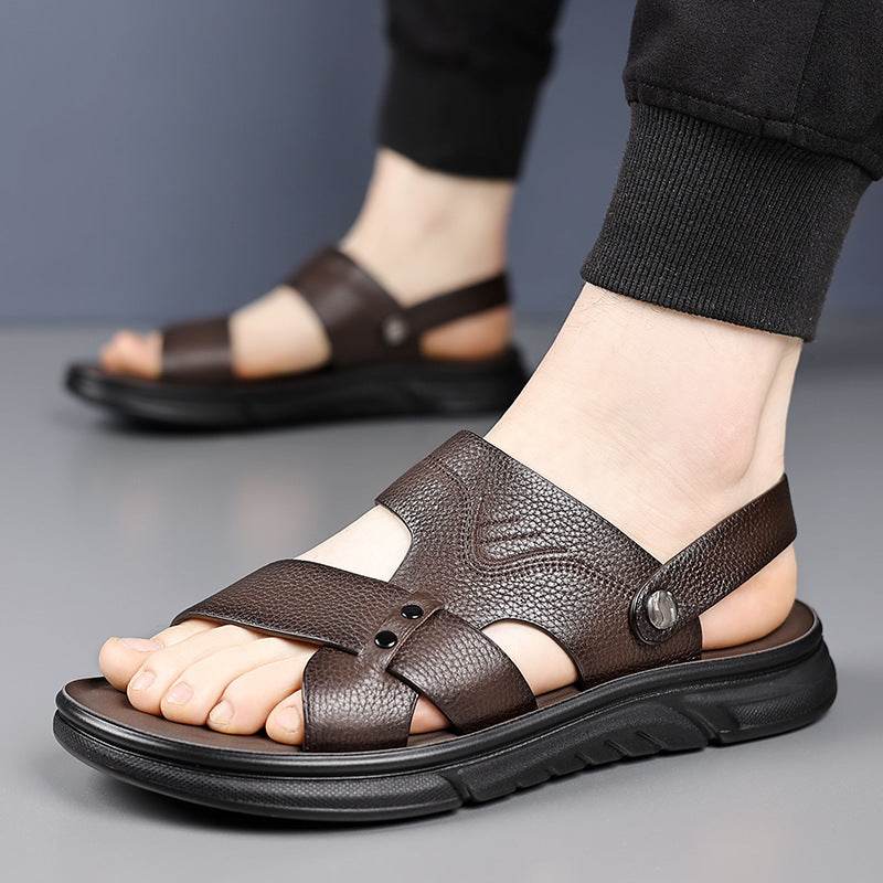 Men’s Breathable Genuine Leather Beach Shoes – Soft Sole Casual Loafers for Middle-Aged & Seniors - www.Shopthatapp.com