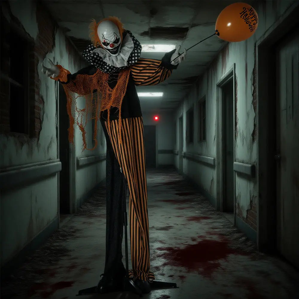 65inch Life Size Outdoor Halloween Decorations Talking Circus Clown With A Balloon, Animated Prop With Sound And Motion Activated, Light Up Eyes, Laughter - www.Shopthatapp.com #