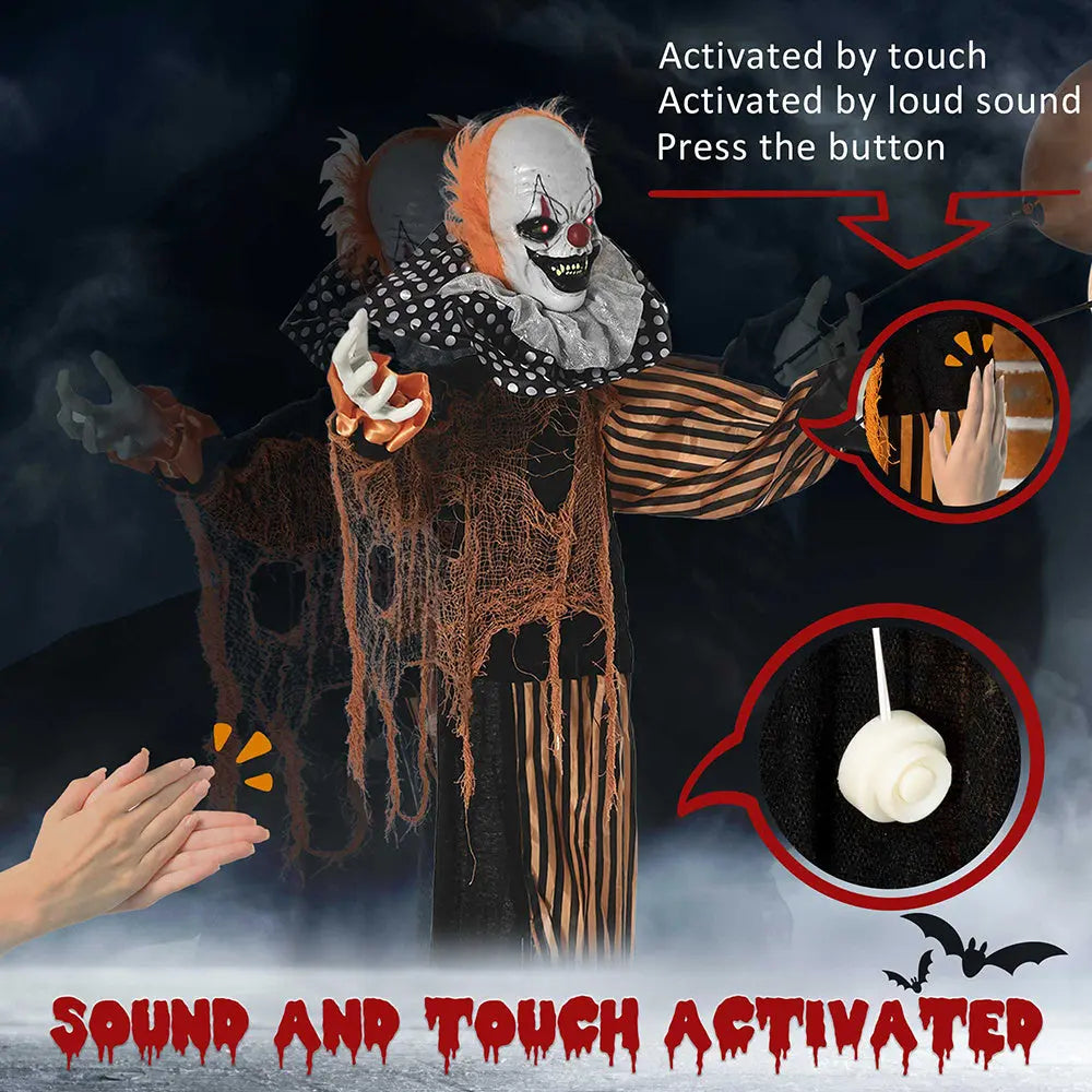 65inch Life Size Outdoor Halloween Decorations Talking Circus Clown With A Balloon, Animated Prop With Sound And Motion Activated, Light Up Eyes, Laughter - www.Shopthatapp.com