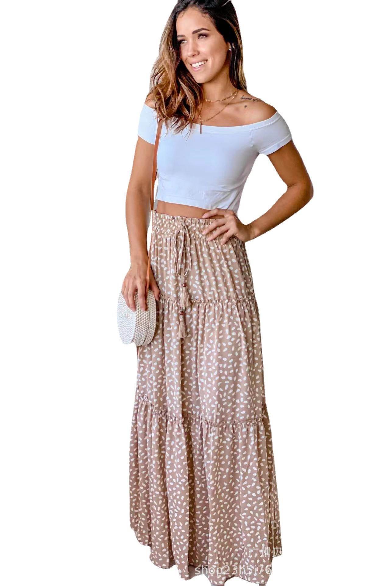 Casual Spring Summer Elastic Waist Pleated Mid Waist printed Maxi Skirt - www.Shopthatapp.com