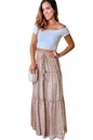 Casual Spring Summer Elastic Waist Pleated Mid Waist printed Maxi Skirt - www.Shopthatapp.com