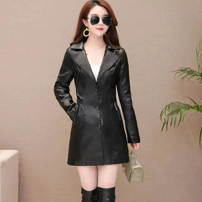 Elegant Fashion Slim fit Long Sleeve Leather Mini Blazer Dress - www.Shopthatapp.com
