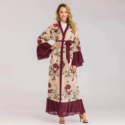 Fashion Floral Open front Abaya  Kimono Abaya for Middle Eastern Dubai Turkey Arab Women - www.Shopthatapp.com
