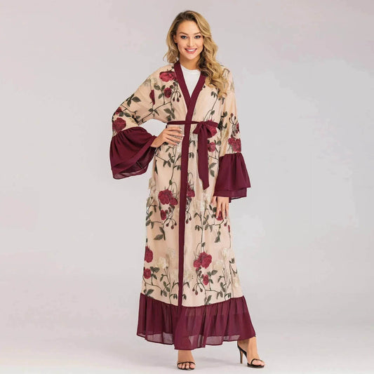 Fashion Floral Open front Abaya  Kimono Abaya for Middle Eastern Dubai Turkey Arab Women - www.Shopthatapp.com