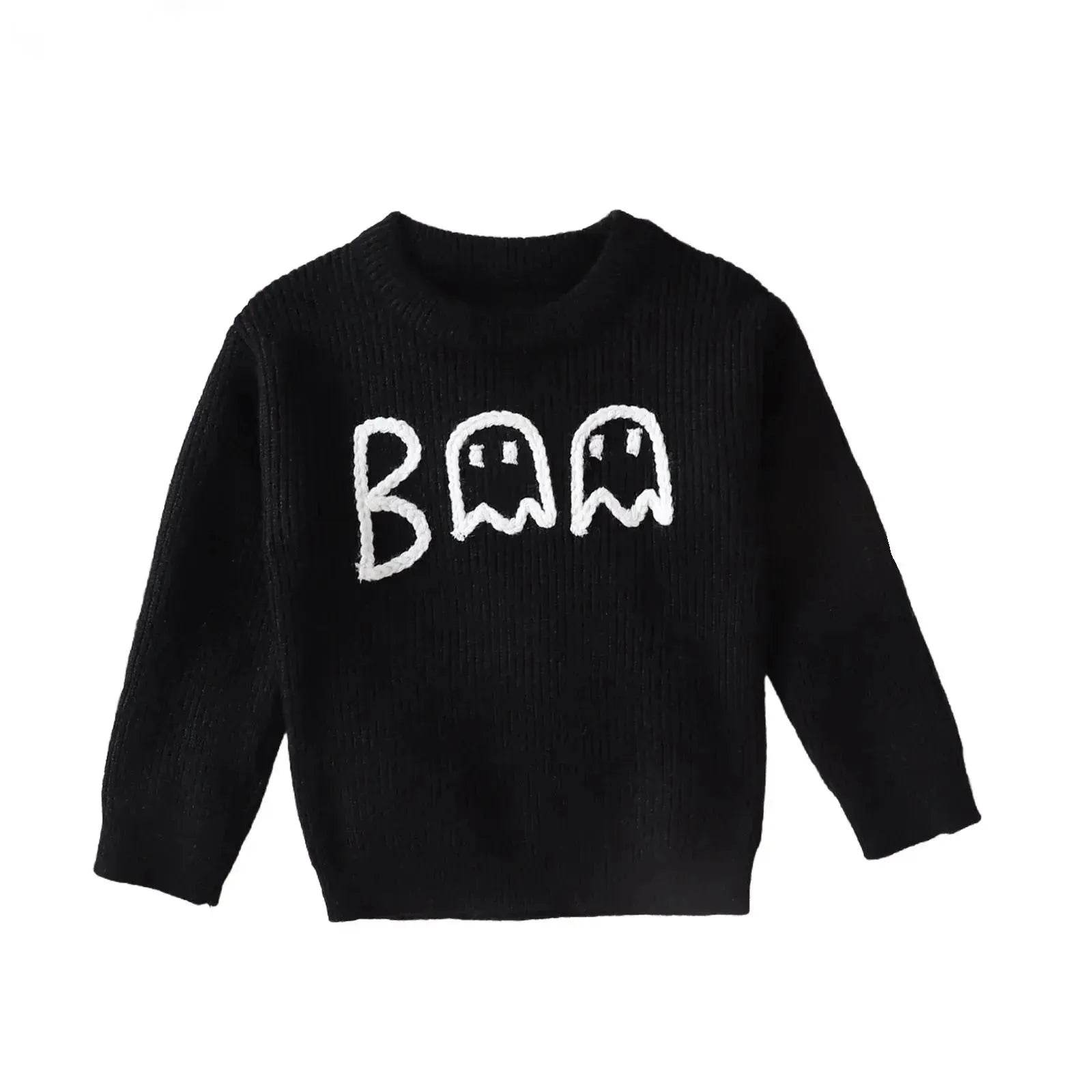Unisex Cartoon Ghost Embroidered Long-sleeved Sweater Pullover for Boys and girls - www.Shopthatapp.com