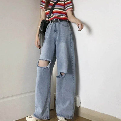 Oversized High Waist Ripped Jeans pant for Women - www.Shopthatapp.com