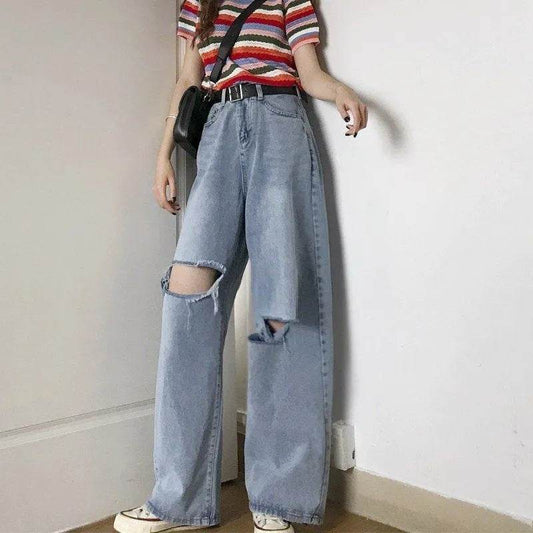 Oversized High Waist Ripped Jeans pant for Women - www.Shopthatapp.com