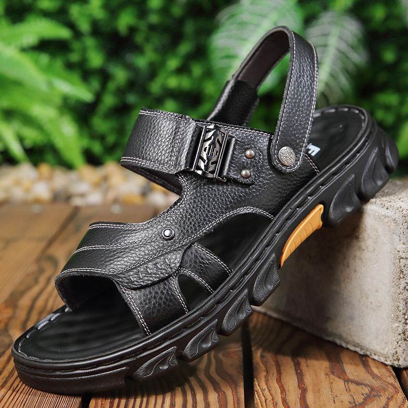 Men's Non-slip Casual First Layer Cowhide Sandal Slippers - www.Shopthatapp.com
