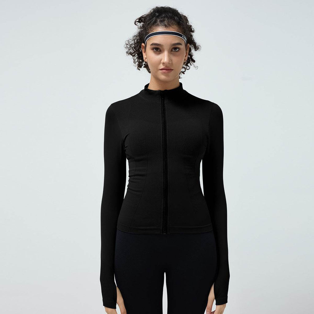 Long Sleeve Workout top for women Slim fit Athletics Sport Zip up Gym top - www.Shopthatapp.com