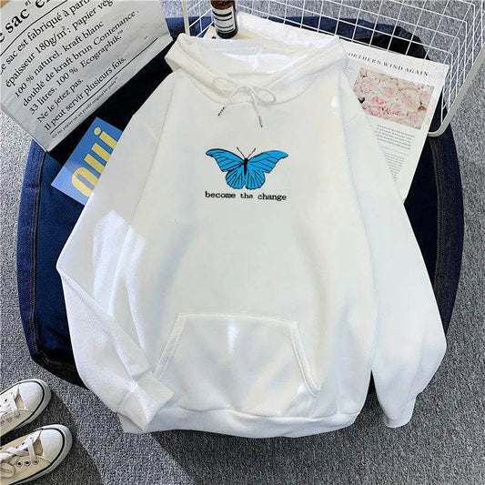 Women Single Butterfly Autumn And Winter Loose Hoodie Pullover sweatshirt - www.Shopthatapp.com