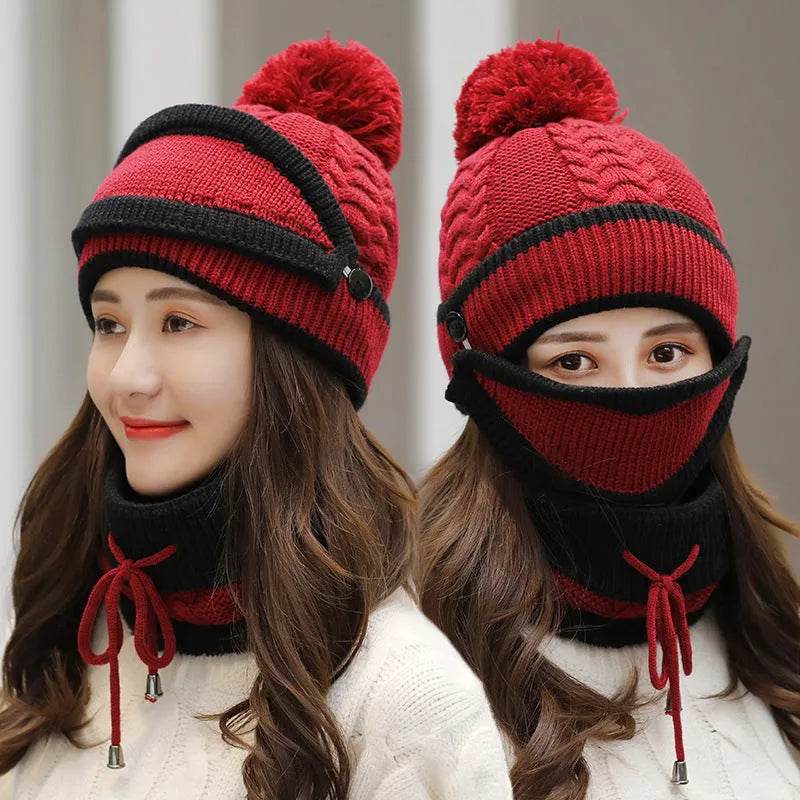 Winter Hat For Women 3pcs Knitted Beanie Hat Scarf Set Warm Hat - www.Shopthatapp.com