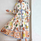 Print Holiday Women Beach Dress With Belts A-Line Long Lantern Sleeve Single Breasted Lapel Seaside Dresses Robe - www.Shopthatapp.com