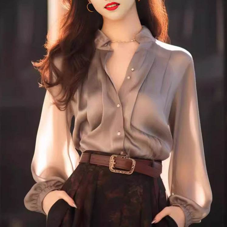 Chic And Beautiful Small Top Gray Blouse Shirt for Women - www.Shopthatapp.com