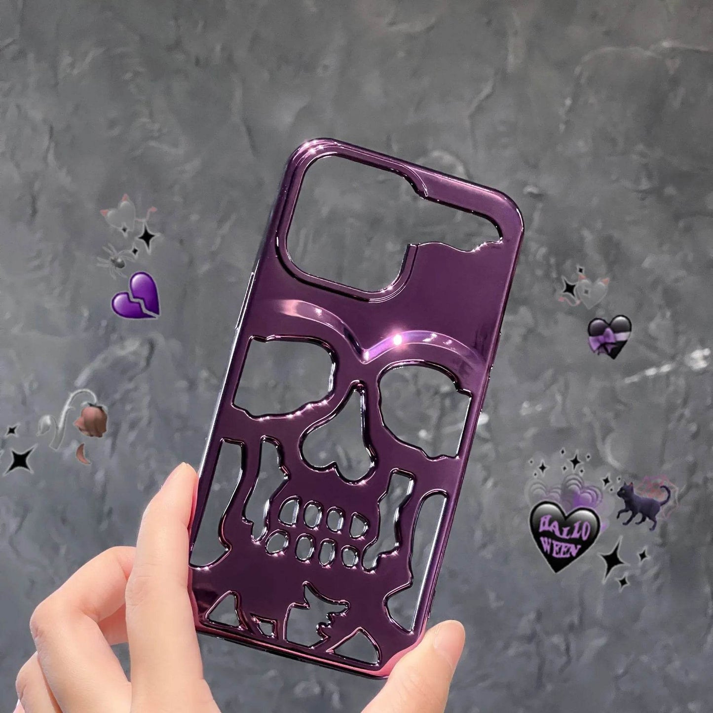 Luxury 3D Skull Metallic Glossy Gothic Phone Case compatible wit Apple - www.Shopthatapp.com