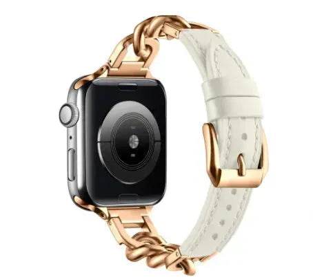 Women Leather and Stainless Steel Watch Strap for Apple  iwatch - www.Shopthatapp.com