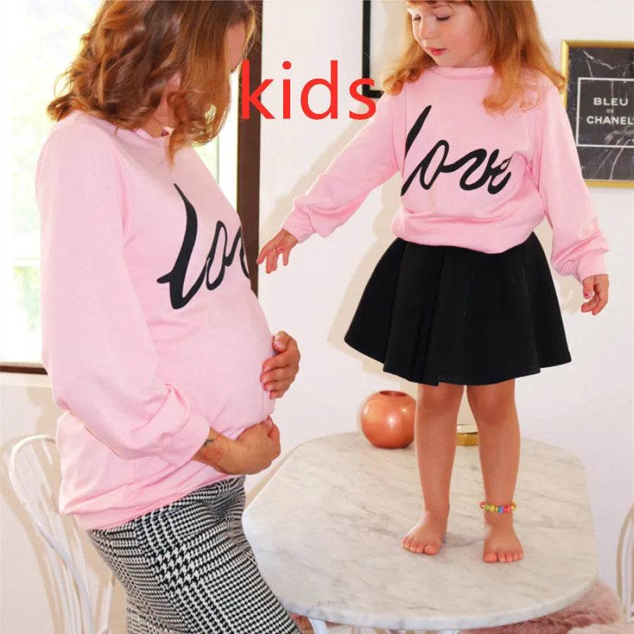Women Maternity Sweatshirt Love Printed Parent-child Sweatshirt - www.Shopthatapp.com