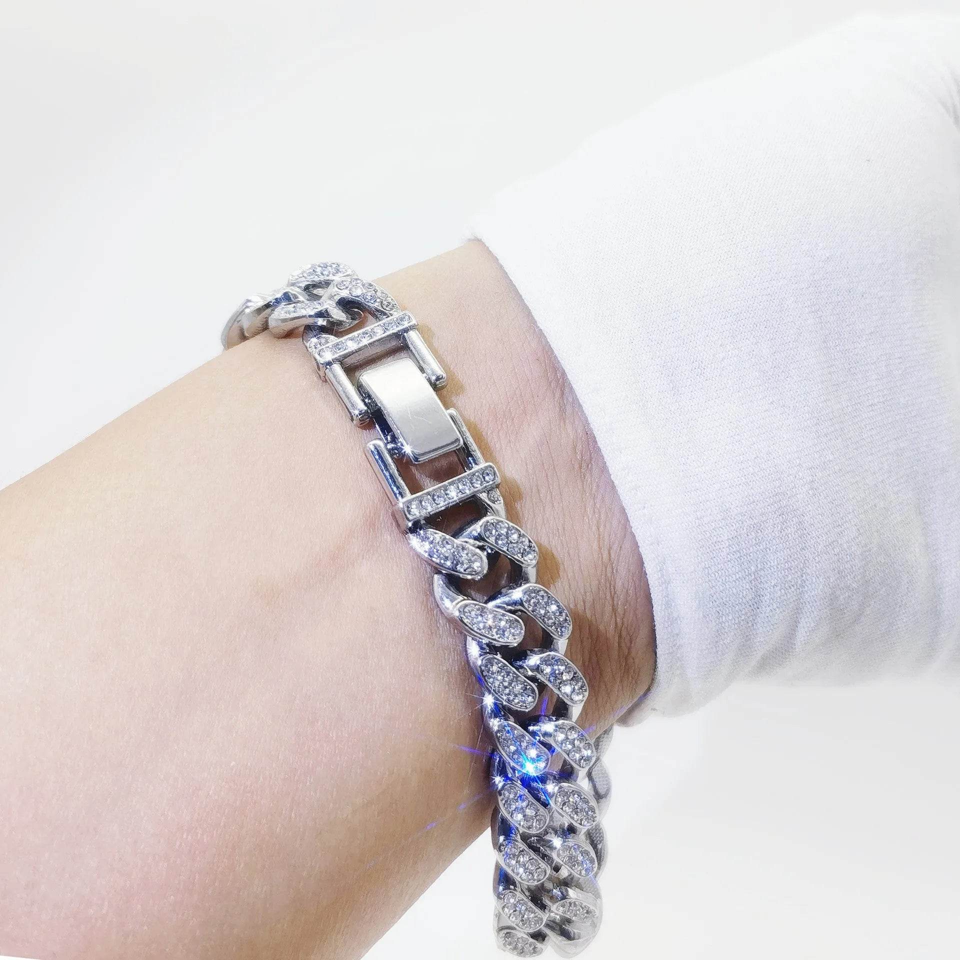 Flat Cuban Link Chain Diamond Bracelet - www.Shopthatapp.com