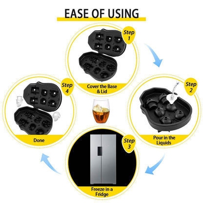 Skull Ice Cube Tray, 6-Grid Skull Ice Ball Maker, Flexible Black Silicone Ice Tray With Lid & Funnel, Skull Ice Cubes In 3 Distinct Patterns For Beverages & Chocolates On Parties & Holidays - www.Shopthatapp.com