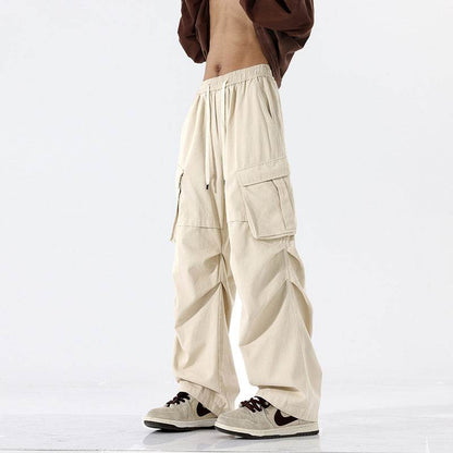 Overalls Men's Retro Trendy Pleated Straight-leg Baggy Cargo Pant Trousers Casual - www.Shopthatapp.com