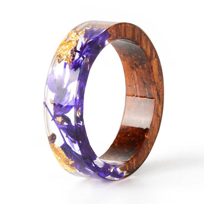 Handmade DIY romantic dry flower Real wood resin ring gold / silver paper inside ring women wedding party ring gifts for the lover - www.Shopthatapp.com