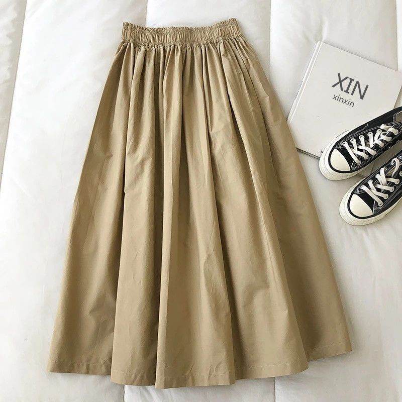Solid Color Women Workwear Pleated Midi Skirt - www.Shopthatapp.com