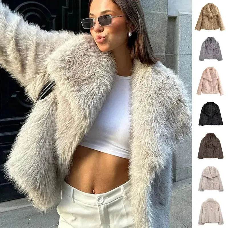 Winter Plush Open front Coat Thick lapel Outwear Faux Fur Coat women - www.Shopthatapp.com
