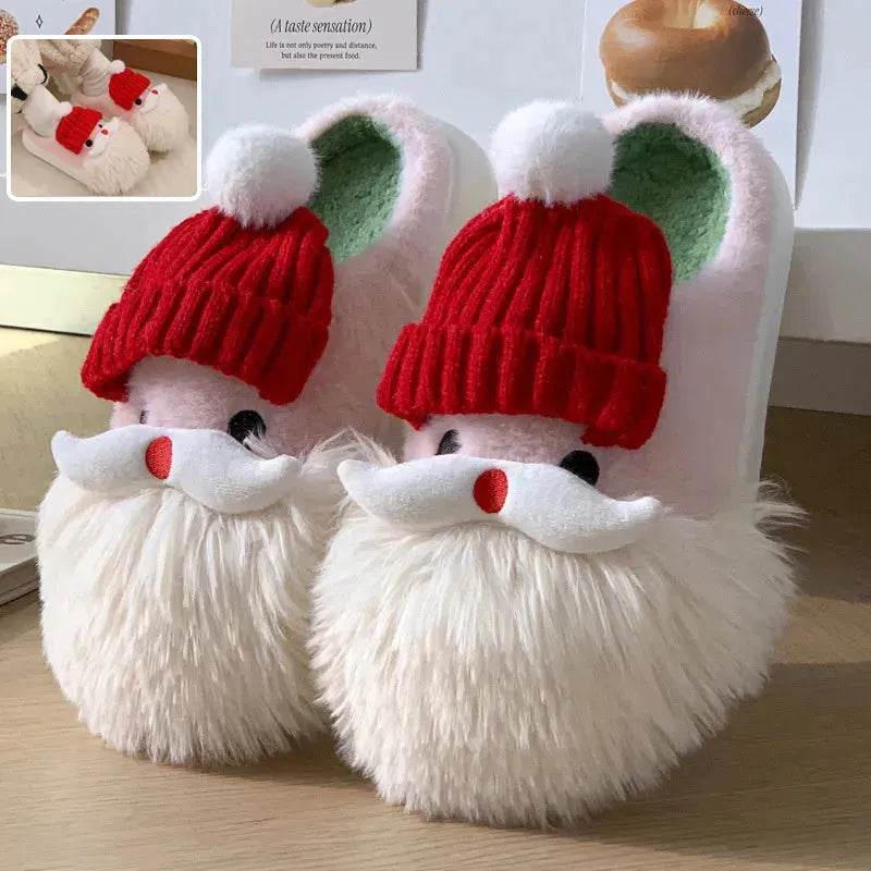 Cute Christmas Santa Claus Home Slippers Winter Warm Indoor Non-slip Floor Plush Shoes For Women - www.Shopthatapp.com