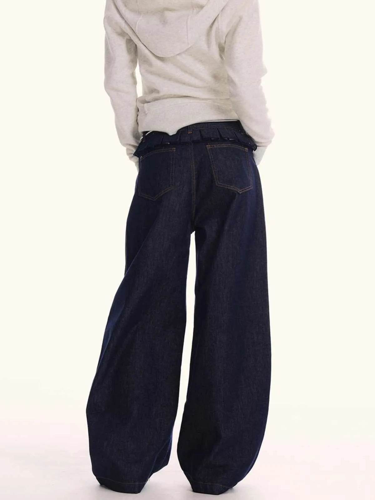 Loose Waist Stitching Small Skirt Baggy Jeans Pant For Men And Women - www.Shopthatapp.com