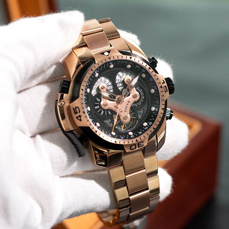 REEF TIGER Designer Sport Mens Watch Rose Gold Date Day Complicated Mechanical Bracelet Watch RGA3503 - www.Shopthatapp.com