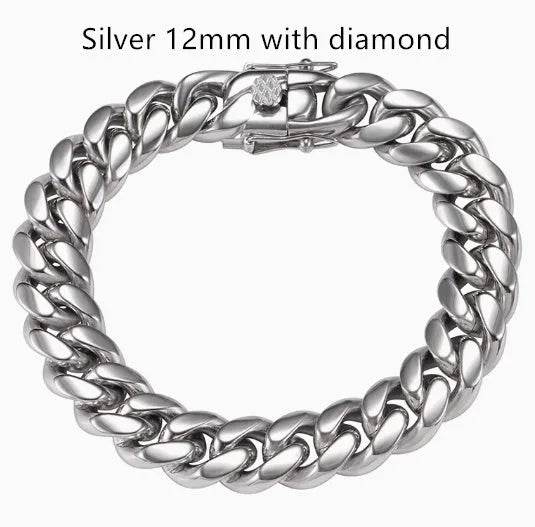Men's Cuban Link Chain Titanium Steel Silver Bracelet - www.Shopthatapp.com