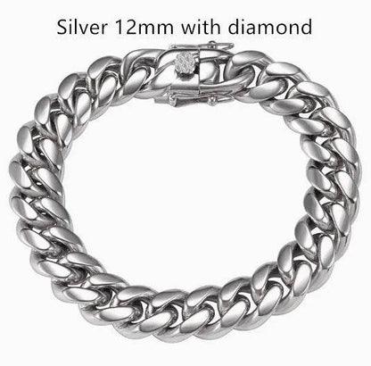 Men's Cuban Link Chain Titanium Steel Silver Bracelet - www.Shopthatapp.com