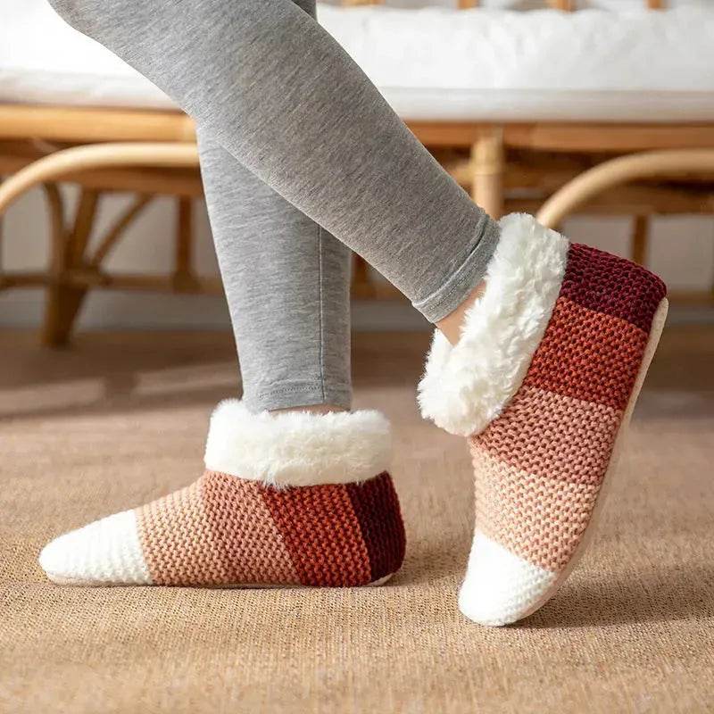 Women's Color-matching Knitted Plush Floor Socks Home Indoor Warm Non-slip Carpet Socks Winter Fashion - www.Shopthatapp.com