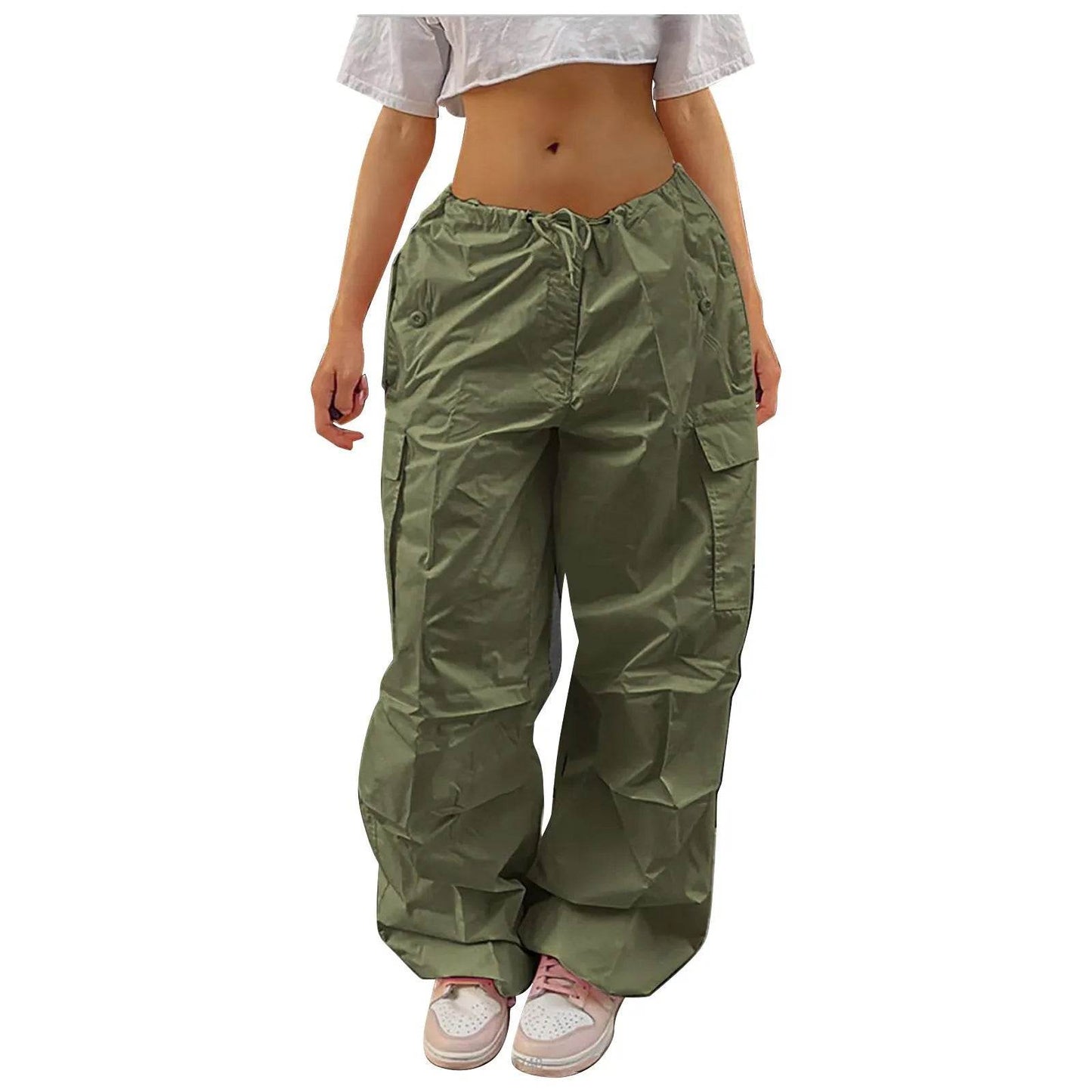Casual Cargo Pants For Women Solid Color Drawstring Pocket Design Fashion Street Trousers Girls - www.Shopthatapp.com