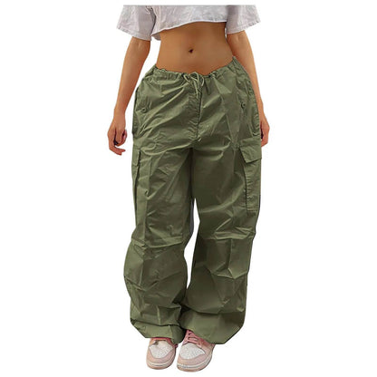 Casual Cargo Pants For Women Solid Color Drawstring Pocket Design Fashion Street Trousers Girls - www.Shopthatapp.com