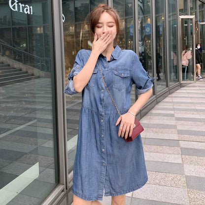 Casual Short sleeve Loose denim dress - www.Shopthatapp.com