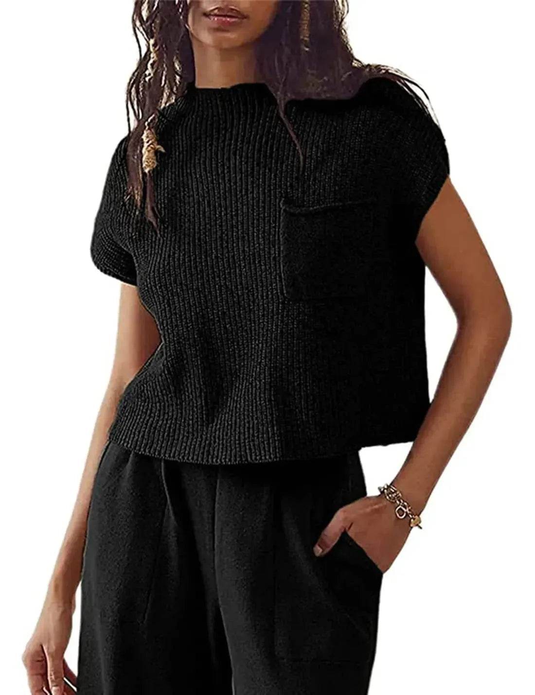 Women Knitted short Sleeve Pullover Tops for women - www.Shopthatapp.com