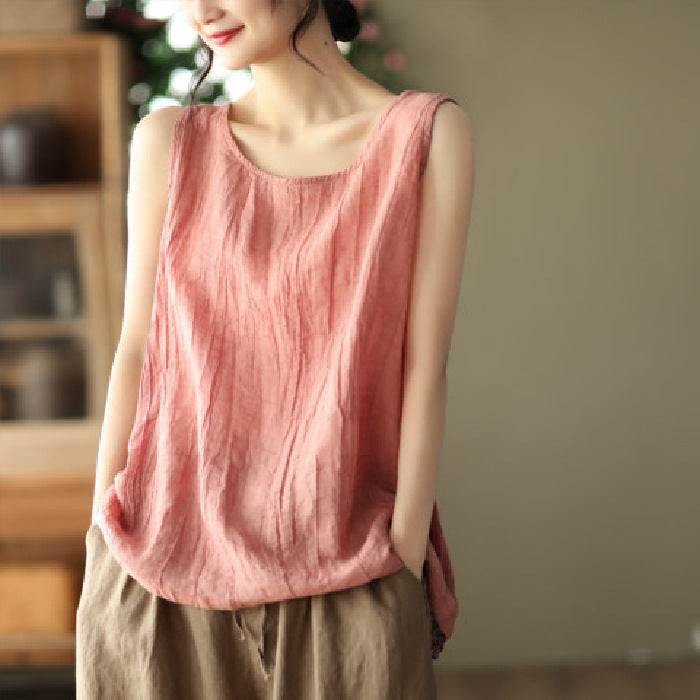 Casual Cotton And Linen Art Solid Color Loose-fitting Versatile summer blouse Top  For Women - www.Shopthatapp.com