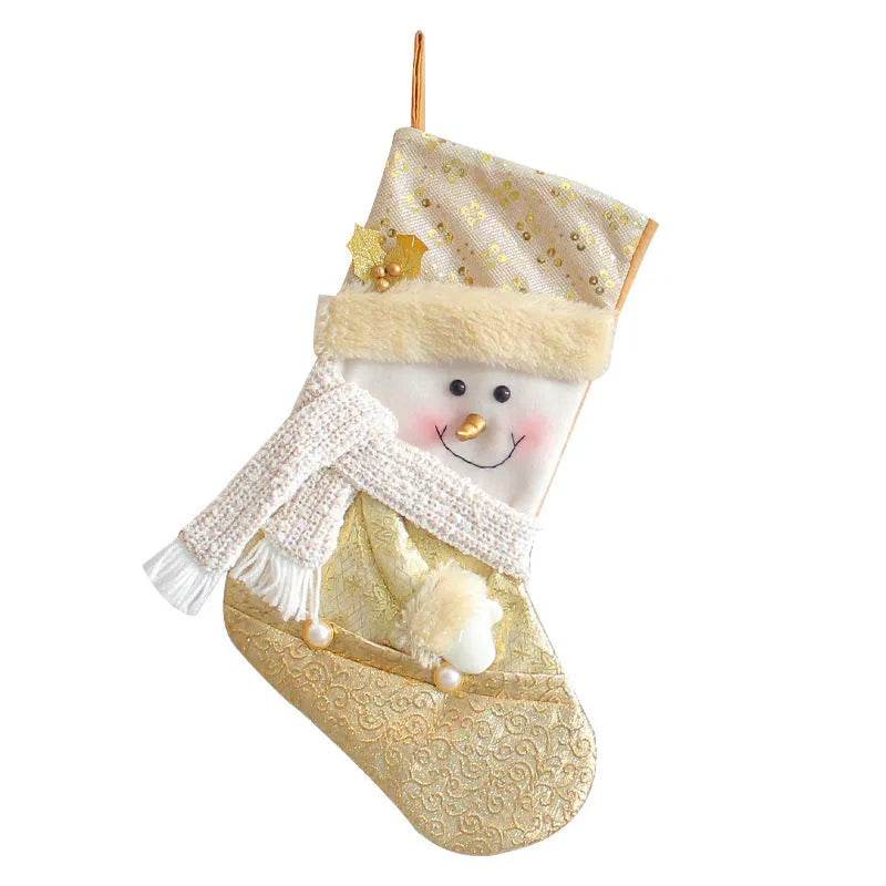 Santa Snowman Gold Christmas Stockings Pendant Candy Bag - www.Shopthatapp.com