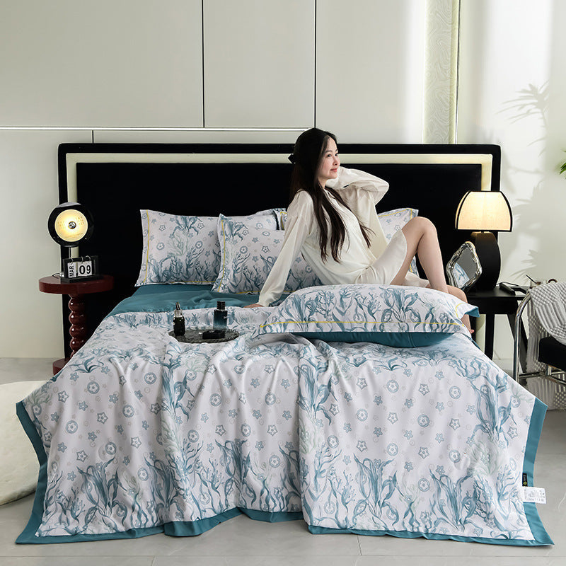 Printed Washed Tencel Summer Cooling Duvet Four-piece Set - www.Shopthatapp.com