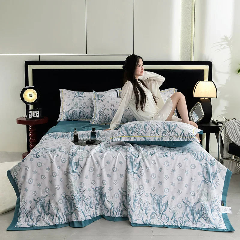 Printed Washed Tencel Summer Cooling Duvet Four-piece Set - www.Shopthatapp.com